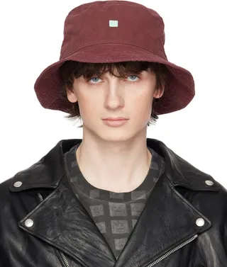 Acne Studios Burgundy Embroidered Bucket Hat