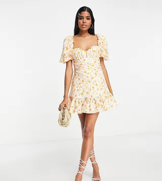 Ever New cut out satin mini dress in ivory ditsy floral