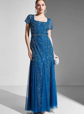 Cap Sleeve Shimmer Tiered Dress