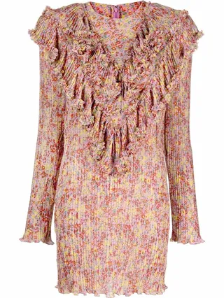 Floral-Print Ruffle Mini Dress