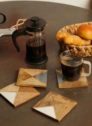 Set Of 4 Wood & Resin Square Coasters