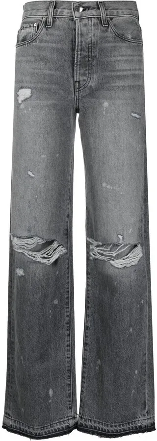 Distressed Straight-Leg Jeans