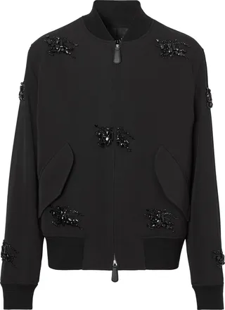 Linton Equestrian Knight Crystal Embroidered Wool Bomber Jacket