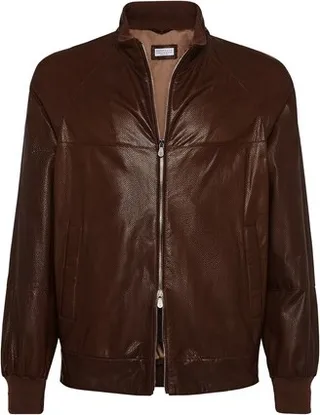 Perforated nappa leather bomber jacket
