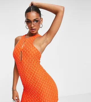 ASYOU keyhole cut out popcorn mini dress in orange