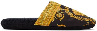 Versace Black Baroque Slippers