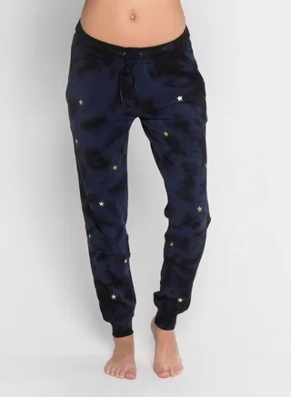Gold Scattered Stars Flat Pocket Sweatpants in Black And Navy
