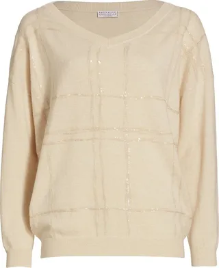 Windowpane Sequined Sweater