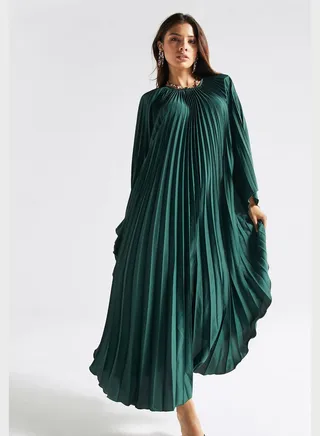 Pleated Flared Sleeve Dress