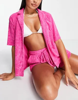 4th & Reckless elyse towelling shirt in magenta - part of a set