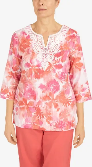 Alfred Dunner Women's Split Neck Ikat Watercolor Top