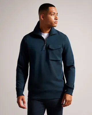 Half Zip Funnel Neck Jumper in Navy