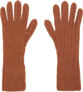 Dries Van Noten Orange Ribbed Gloves