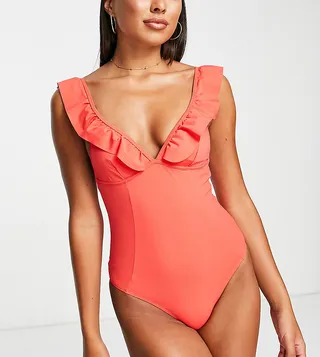 Accessorize ruffle shaping swimsuit in red