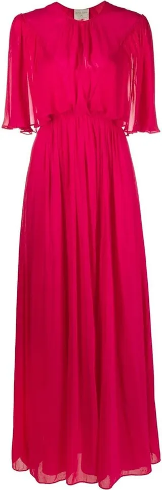 Keyhole-Neck Flutter-Sleeve Gown