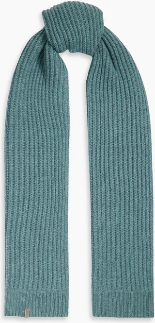Bead-embellished ribbed wool scarf
