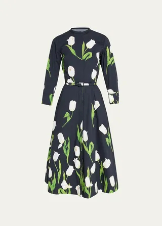 Degrade Tulip Poplin Belted Midi Dress