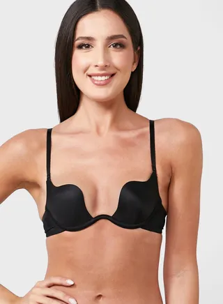 Solid Plunge Neck Push Up Bra