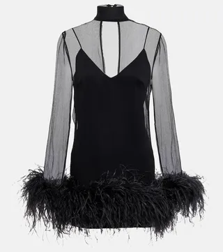 Feather-trimmed minidress