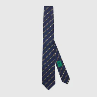 Horsebit print silk tie