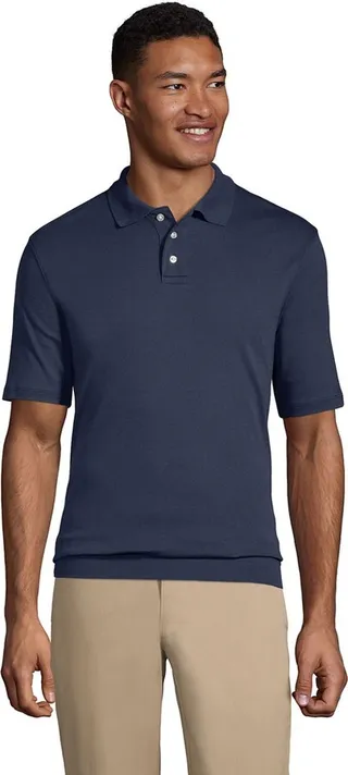 Lands' End School Uniform Men's Short Sleeve Banded Bottom Polo Shirt - Small - Classic Navy