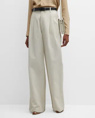 Flavie Pleated Wide-Leg Cotton-Linen Pants