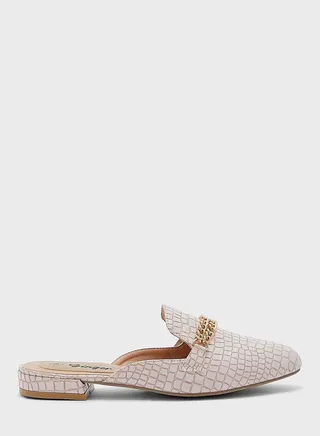 Chain Detail Croc Slip On Flat Shoe