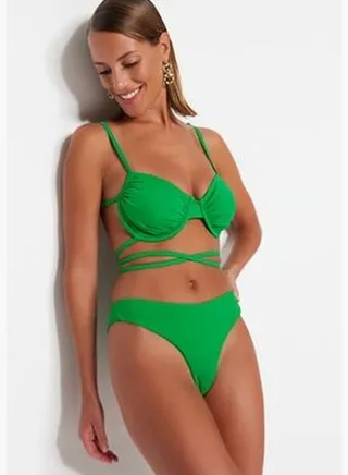 Green Thong High Leg Bikini Bottoms TBESS23BA00324