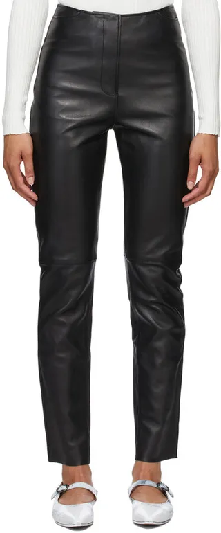 Totême Black Leather Straight Trousers