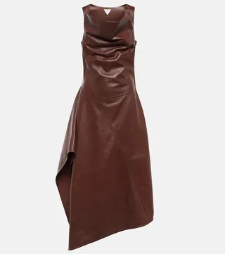 Asymmetric leather midi dress