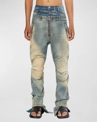 Men's Double-Layer Distressed Jeans