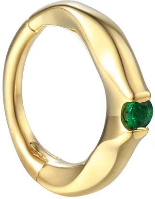 Emerald Yellow Gold Clicker Hoop Single Earring