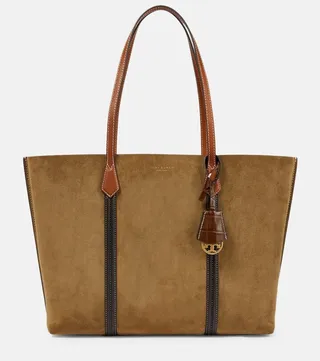 Leather-trimmed suede tote