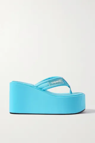 Coperni - Logo-appliquéd Webbing Wedge Flip Flops - Blue