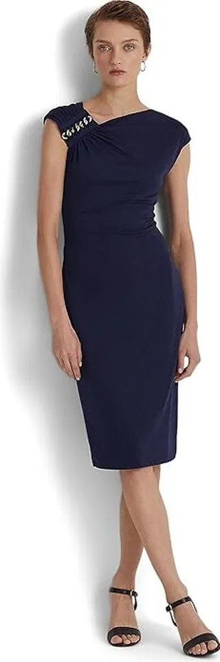 LAUREN Ralph Lauren Stretch Jersey Cocktail Dress (Lighthouse Navy) Women's Dress