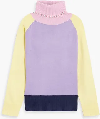 Clemmie embellished color-block knitted turtleneck sweater