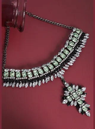 Silver Plated Designer Stone Party Wear Necklace For Women