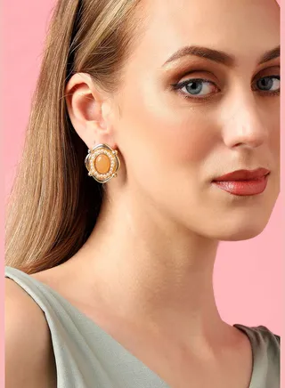 Gold Plated Party Designer Stone Stud For Women