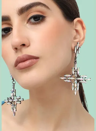 Gold Plated Party Designer Stone Drop Earring For Women