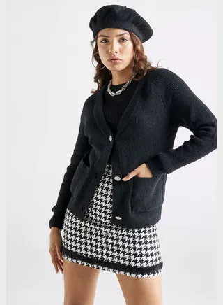 Embellished Ribbed Cardigan