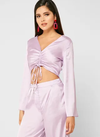 Ruched Tie Front Crop Top