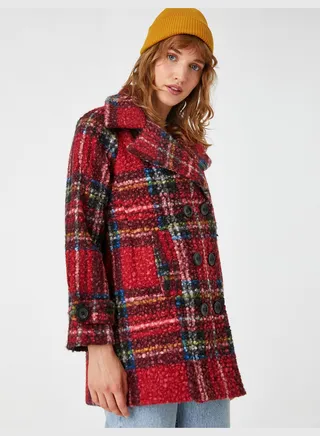 Boucle Coat Button Detail Wrap Over