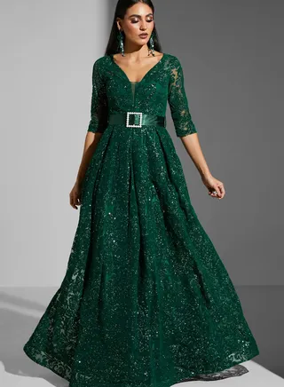 Asoo Embossed & Belt Detail Dress
