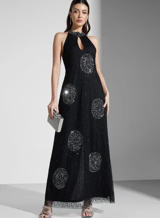 Halter Neck Embellished Dress