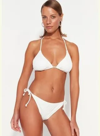 Ecru Tie Textured Bikini Bottoms TBESS23BA00250