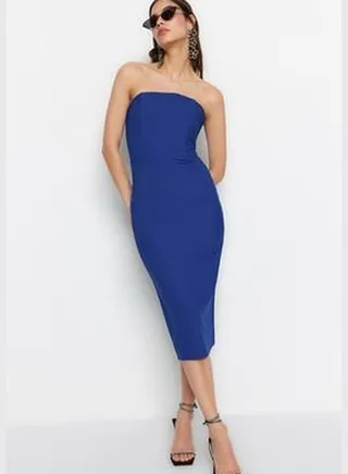 Saks Fitted Evening Dress with Lining and Shiny Stones TPRSS23EL00476/Saks.