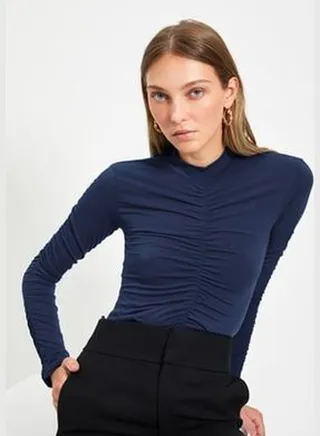 Indigo Slim Pleated Knitted Body with Snap Clips TWOAW20BD0052
