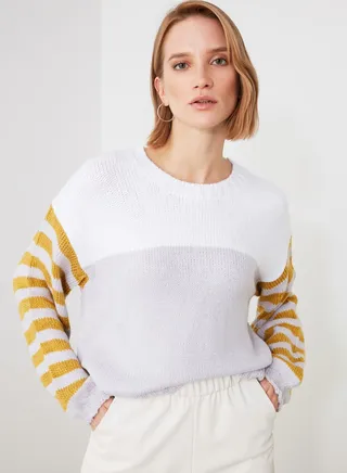 Striped Sleeve Colourblock Sweater