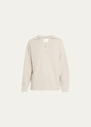 Men's Damien Fisherman Ribbed Cashmere Polo Sweater