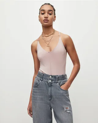 Maria V-Neck Adjustable Strap Bodysuit - Pale Orchid Pink